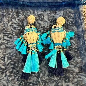 Lilly Pulitzer Woven Tassel Earrings in Turquoise and Navy